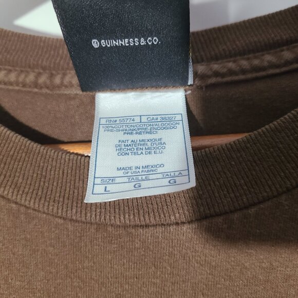 Vintage 90s Guinness Beer Promo Faded Brown Large T-Shirt - Picture 4 of 5